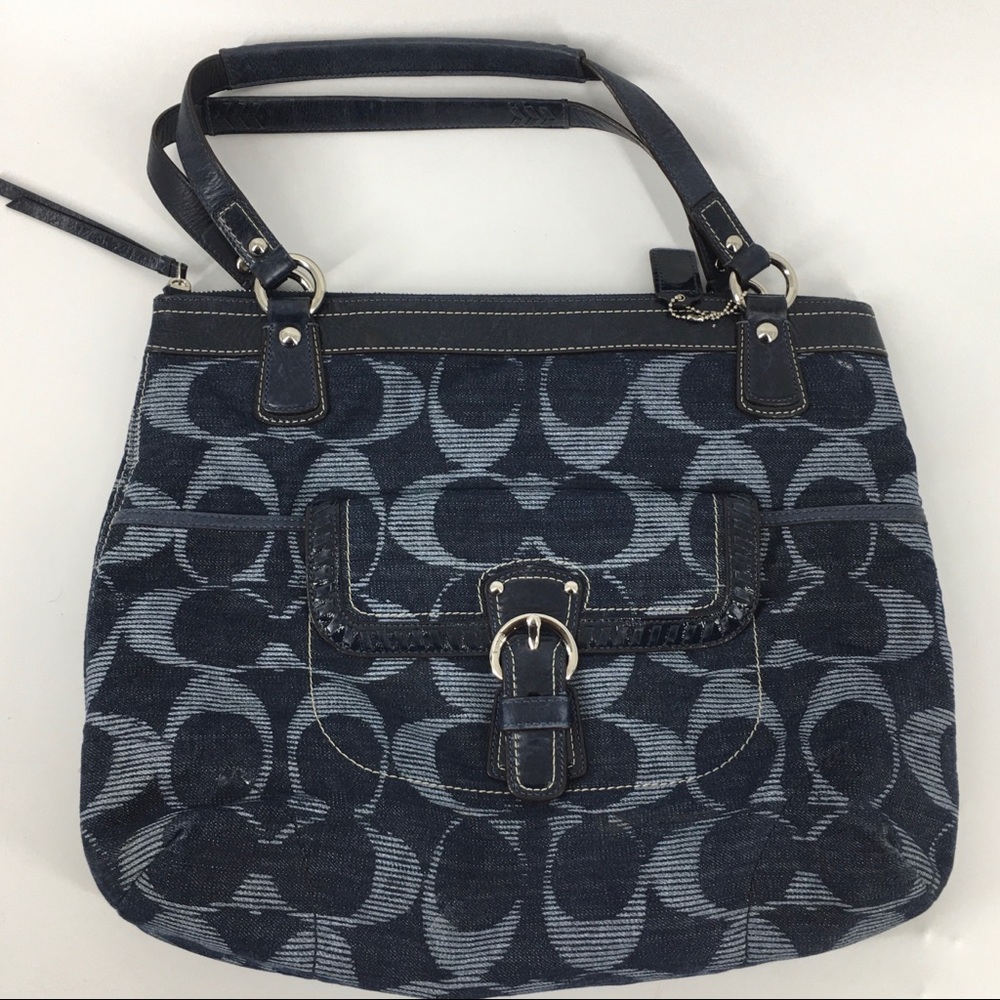 Large Blue Leather Trim Coach Purse (MA2024)